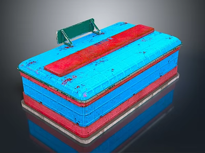 Modern Blue Red Layered Tableware Set with Green Handle for Kitchen Storage 3d model