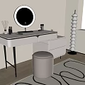 Elegant White Dressing Table with LED Mirror Gold Trim Drawers and Matching Stool 3d model