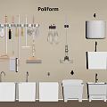 Poliform Bathroom Accessories Featuring Hanging Mops Brushes and White Toilet Fixtures