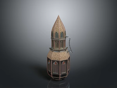 Traditional Antique Style Decorative Lantern With Ornate Spire And Glass Windows 3d model