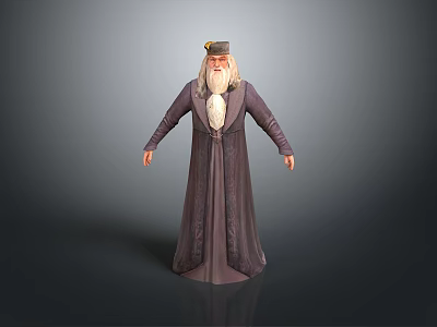 Wise Looking Game Movie Character Wearing Long Robe Hat And White Beard 3d model