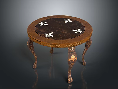 Classical Wooden Round Table with Intricate Carved Legs and Decorative Floral Patterns on Top 3d model