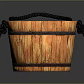 Wooden Bucket With Black Rope Handle And Natural Wood Grain Details