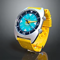 Stylish YEMA Watch With Yellow Strap Blue Numerical Dial And Silver Case