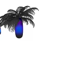 Wall Decor With Shiny Blue Purple Vases And Gray Pink Feathers On Dark Background