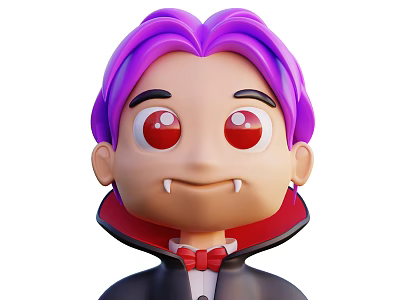 Cartoon Vampire Character With Purple Hair Red Eyes And Pointed Fangs 3d model