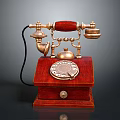 Vintage Electronic Telephone with Wooden Base Brass Accents and Rotary Dial Design