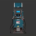 Blue Fuel Dispenser With Display Screen Control Panel Fuel Nozzle And Red Warning Sign