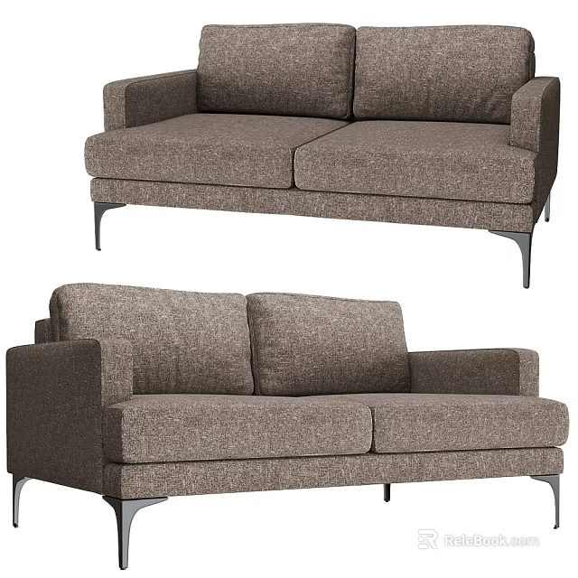 Elegant Modern Gray Fabric Two Seater Sofa With Sturdy Metal Legs Design 3d model