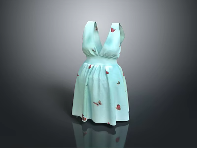 Light Blue Sleeveless Dress With V Neck And Colorful Fruit Patterns 3d model