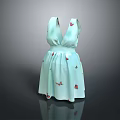 Light Blue Sleeveless Dress With V Neck And Colorful Fruit Patterns