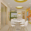 Colorful Café Interior With Happy Insist Shine Positive Quotes Smiley Face White Chairs And Tables