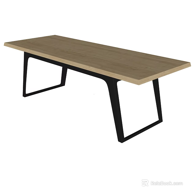 Modern Long Table Featuring Wooden Tabletop And Black Metal Legs 3d model 