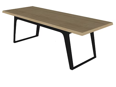 Modern Long Table Featuring Wooden Tabletop And Black Metal Legs 3d model