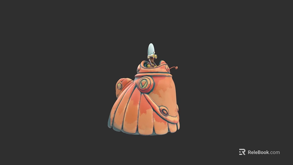 Game Animated Character With Orange Shell Armored Body Circular Accents And Small Top Figure 3d model 