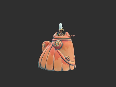 Game Animated Character With Orange Shell Armored Body Circular Accents And Small Top Figure 3d model