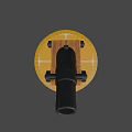 Vintage Black Cannon with Wooden Carriage and Wheels on Yellow Tiled Base