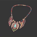 Colorful Beaded Necklace With Leaf Shaped Pendant And Blue Gemstone Centerpiece Design