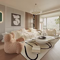 Cream Style Living Room Cream Style Sofa Coffee Table Combination Single Person Sofa Lazy Person Sofa Background Wall Floor Lamp Chandelier 3d model