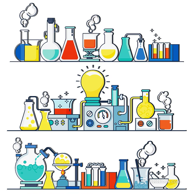 Laboratory Setup With Colorful Beakers Test Tubes And Scientific Instruments 3d model