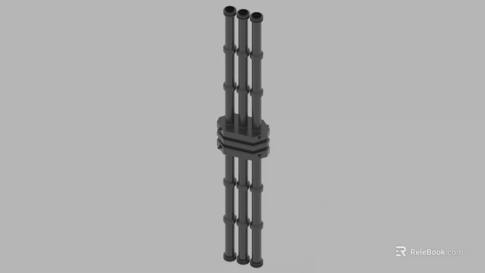 3D Model of Multiple Vertical Rods with Central Connecting Industrial Mechanical Component Structure 3d model 