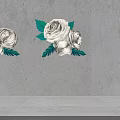 White Rose Bouquets With Green Leaves On Light Textured Wall Background