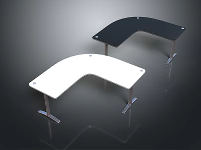Modern L Shaped Desks In White And Black With Metal Legs And Smooth Surfaces 3d model