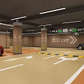 Modern Underground Parking Garage With Cars Lane Markings Directional Arrows And Bright Lighting
