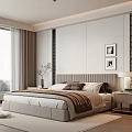 Modern Bedroom Interior Design With Large Bed Framed Art Table Lamp And Light Brown Curtains