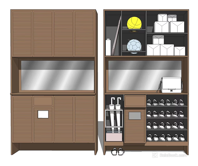 Practical Wooden Shoe Cabinet With Mirror Drawers Shoe Rack And Storage Shelves 3d model 