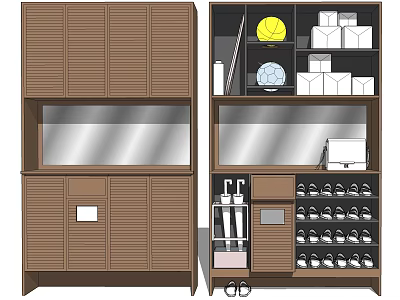 Practical Wooden Shoe Cabinet With Mirror Drawers Shoe Rack And Storage Shelves 3d model