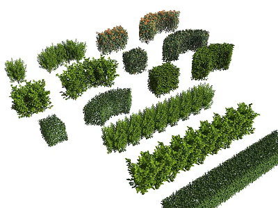 Assorted Green Bushes in Various Shapes and Sizes for Garden Landscaping 3d model