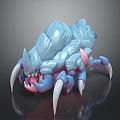 Blue Fantasy Creature with Spiked Carapace Sharp Claws Menacing Fangs and Pink Accents
