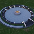 Tranquil Residential Landscape With Circular Fire Pit Grass Lawn And Paved Seating