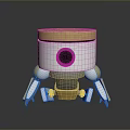 Small Robot With Yellow Top White Body Black Camera Lens Mechanical Legs And Blue Accents