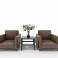 Casual Living Room Sofa Set With Two Sofas Side Table And Decorative Plants 3d model