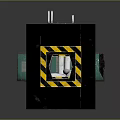 Industrial Green Metal Pipe Structure With Yellow Black Warning Stripes And Metal Connections