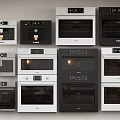 Stylish Modern White And Black Kitchen Microwaves Ovens Neatly Arranged Appliances