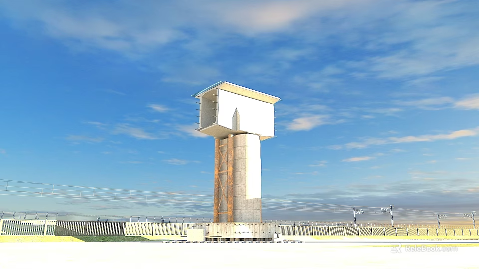 Modern Road Traffic Monitoring Tower Structure in Open Area With Blue Sky and Fence 3d model 