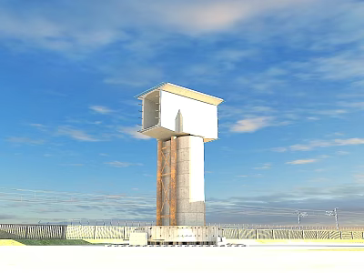 Modern Road Traffic Monitoring Tower Structure in Open Area With Blue Sky and Fence 3d model