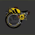 Yellow Black Vintage Motorcycle with Brown Seat Red Shock Absorber Body Design Details