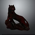 Artistic Red Detailed Carved Tiger Statue As Decorative Home Furniture Ornament