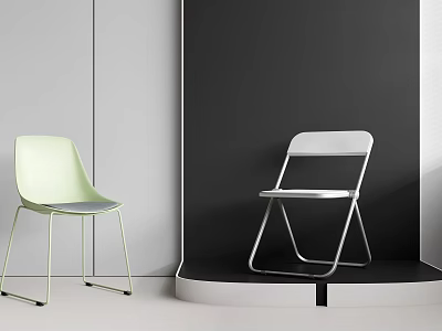 Modern Leisure Chairs with Light Green Curved Backrest and White Foldable Metal Frame Design 3d model