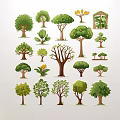 Floral Display With Various Tree Illustrations In Different Styles And Shapes 3d model