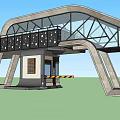 Modern Entrance Gate Design With Curved Glass Roof Concrete Supports And Security Booth