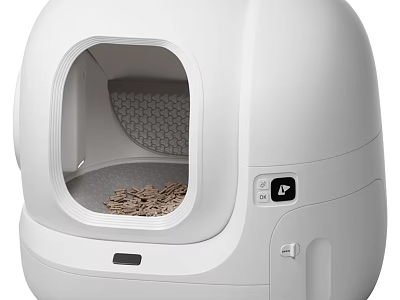 White Enclosed Automatic Cat Litter Box As Daily Electrical Appliance With Smart Control Panel 3d model