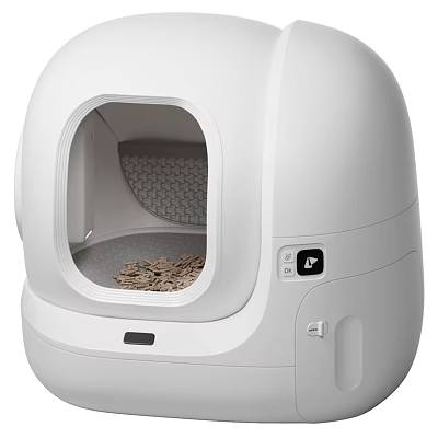 White Enclosed Automatic Cat Litter Box As Daily Electrical Appliance With Smart Control Panel 3d model