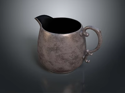 Vintage Silver Textured Pitcher With Curved Handle And Black Rim Household Item 3d model