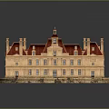 Classical European Style Architecture Model With Red Roof Multiple Chimneys And Circular Base