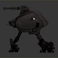 Sci Fi Mechanical Battle Walker With Four Legs Cannon And Red Light